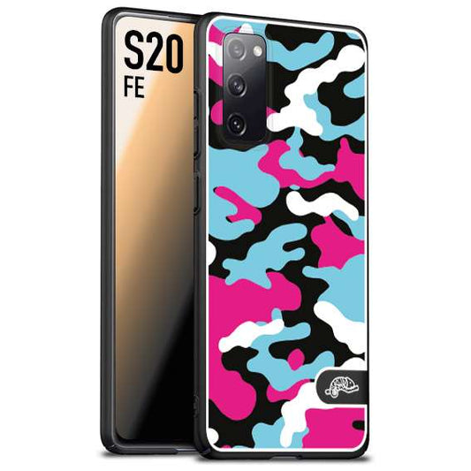 CUSTOMIZZA - Custodia cover nera morbida in tpu compatibile per Samsung S20 FE camouflage mimetico militare fucsia celeste