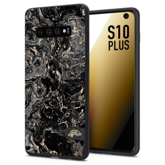 CUSTOMIZZA - Custodia cover nera morbida in tpu compatibile per Samsung S10 PLUS effetto marmo marble nero black venature dorato pietra