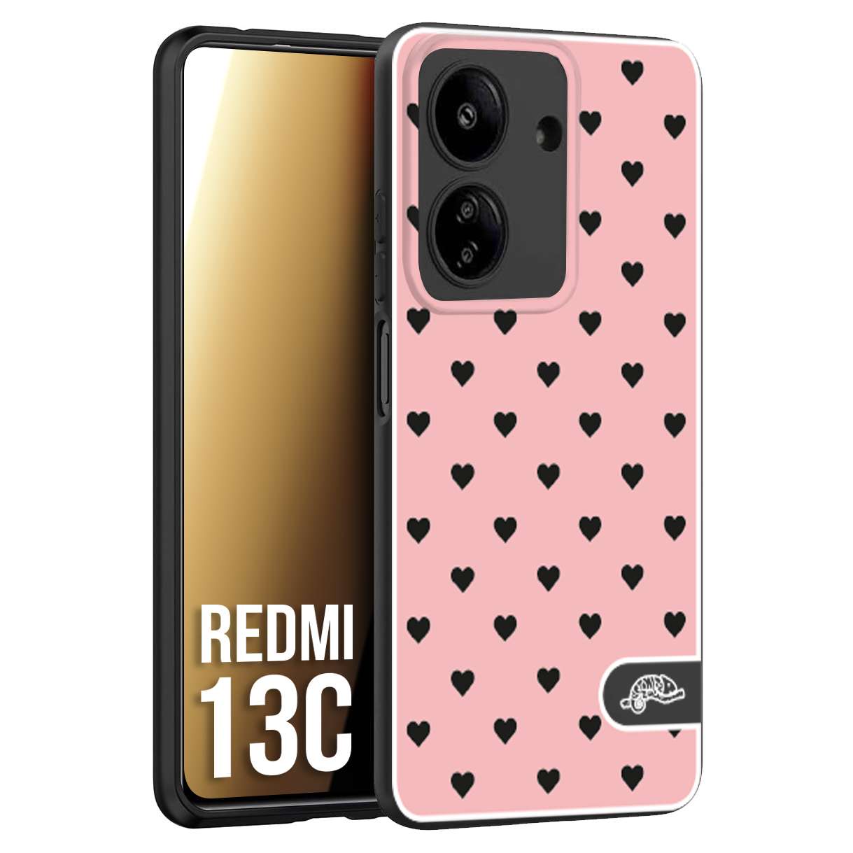 CUSTOMIZZA - Custodia cover nera morbida in tpu compatibile per Xiaomi Redmi 13C cuori pois rosa donna pin up vintage