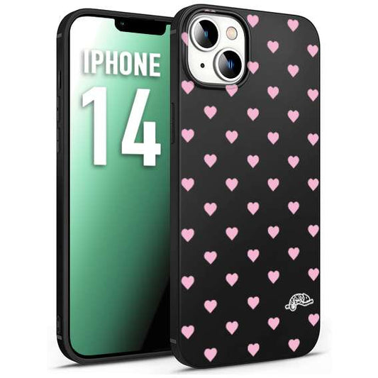 CUSTOMIZZA - Custodia cover nera morbida in tpu compatibile per iPhone 14 cuori pois rosa su nero donna pin up vintage