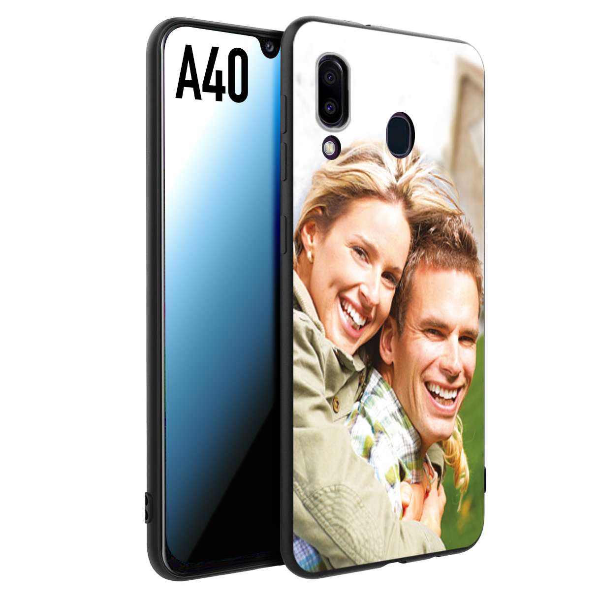 CUSTOMIZZA - Custodia cover nera morbida in tpu compatibile per Samsung A40 personalizzata con foto immagine scritta a piacere