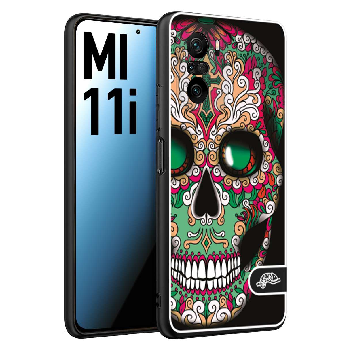 CUSTOMIZZA - Custodia cover nera morbida in tpu compatibile per Xiaomi Mi 11i teschio messicano Mexican skull verde fucsia