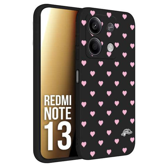 CUSTOMIZZA - Custodia cover nera morbida in tpu compatibile per Xiaomi Redmi Note 13 cuori pois rosa su nero donna pin up vintage