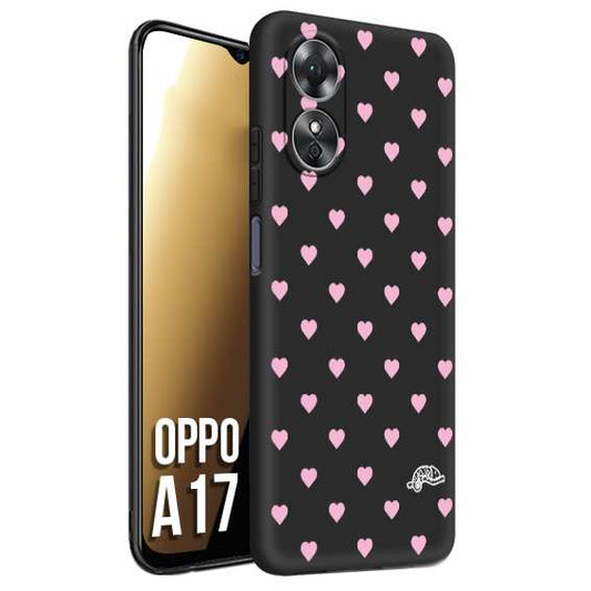 CUSTOMIZZA - Custodia cover nera morbida in tpu compatibile per Oppo A17 cuori pois rosa su nero donna pin up vintage