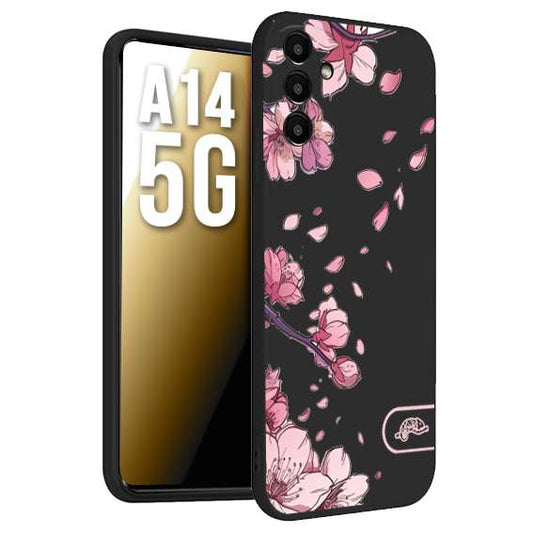 CUSTOMIZZA - Custodia cover nera morbida in tpu compatibile per Samsung A14 5G giapponese fiori di ciliegio in fiore a rilievo disegnata tattoo