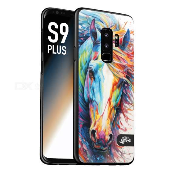 CUSTOMIZZA - Custodia cover nera morbida in tpu compatibile per Samsung S9 PLUS animali color cavallo horse viso colori vibranti disegnato schizzo