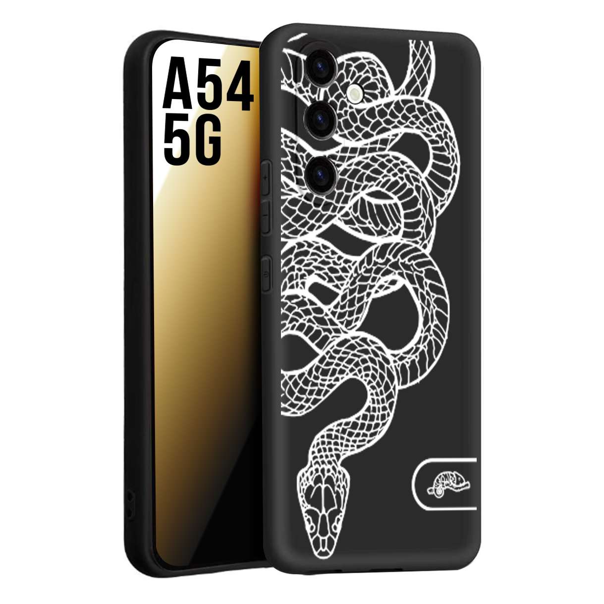 CUSTOMIZZA - Custodia cover nera morbida in tpu compatibile per Samsung A54 5G serpente snake bianco a rilievo disegnato tattoo tatuaggio