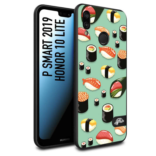 CUSTOMIZZA - Custodia cover nera morbida in tpu compatibile per Huawei P Smart 2019 sushi disegni giapponese nighiri acquamarina verde