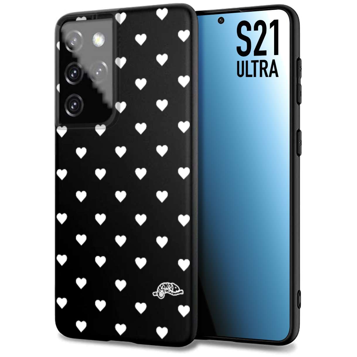 CUSTOMIZZA - Custodia cover nera morbida in tpu compatibile per Samsung S21 ULTRA cuori pois bianchi donna pin up vintage