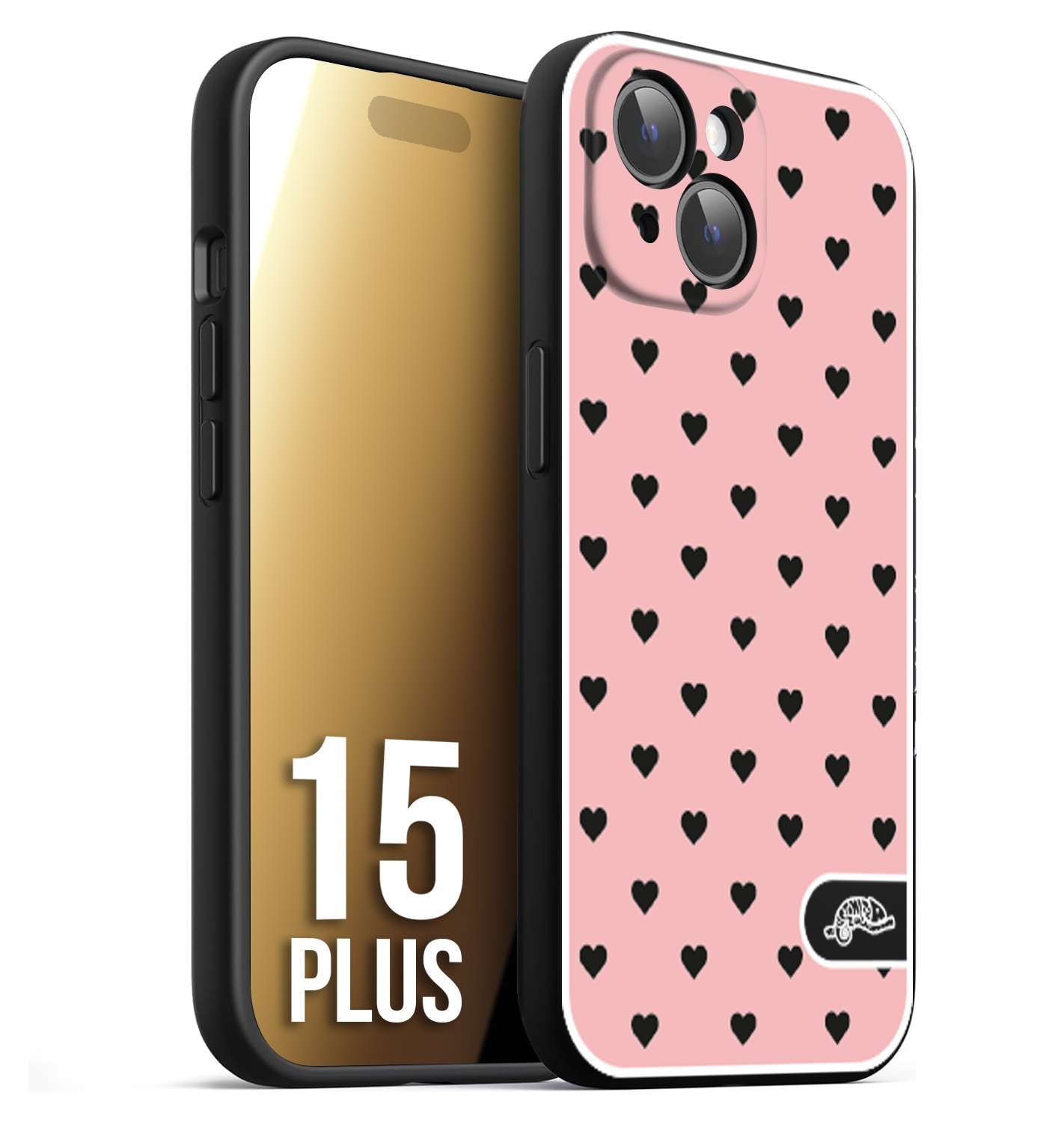 CUSTOMIZZA - Custodia cover nera morbida in tpu compatibile per iPhone 15 PLUS cuori pois rosa donna pin up vintage