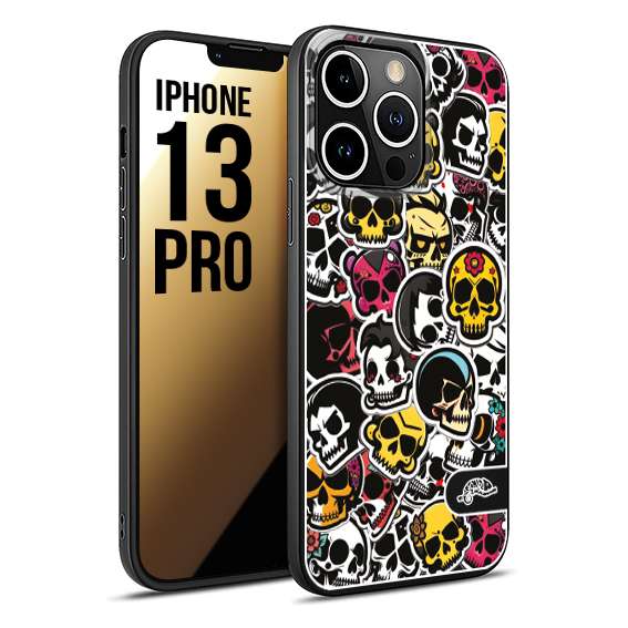 CUSTOMIZZA - Custodia cover nera morbida in tpu compatibile per iPhone 13 PRO sticker bomb teschi colorati adesivi skulls skater snowboard