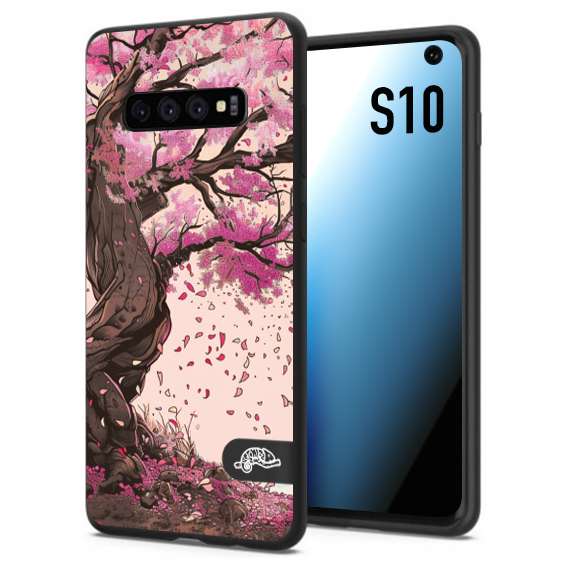 CUSTOMIZZA - Custodia cover nera morbida in tpu compatibile per Samsung S10 giapponese colori morbidi fiori di ciliegio rosa disegnata