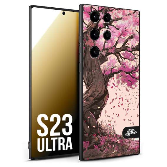 CUSTOMIZZA - Custodia cover nera morbida in tpu compatibile per Samsung S23 ULTRA giapponese colori morbidi fiori di ciliegio rosa disegnata