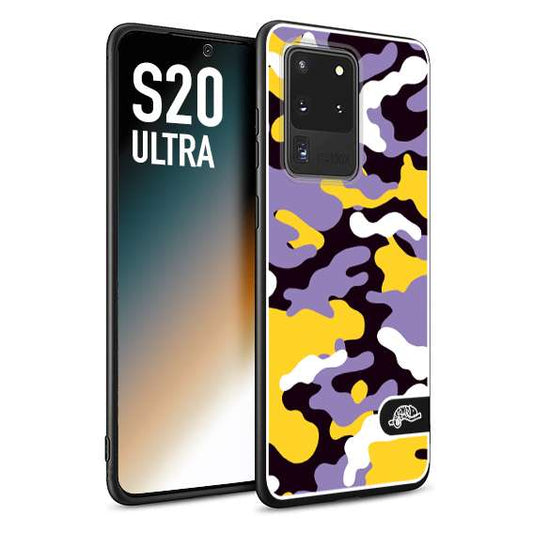 CUSTOMIZZA - Custodia cover nera morbida in tpu compatibile per Samsung S20 ULTRA camouflage mimetico militare viola lilla giallo