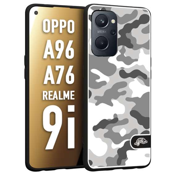 CUSTOMIZZA - Custodia cover nera morbida in tpu compatibile per Oppo Realme 9i - A96 - A76 camouflage mimetico militare bianco white