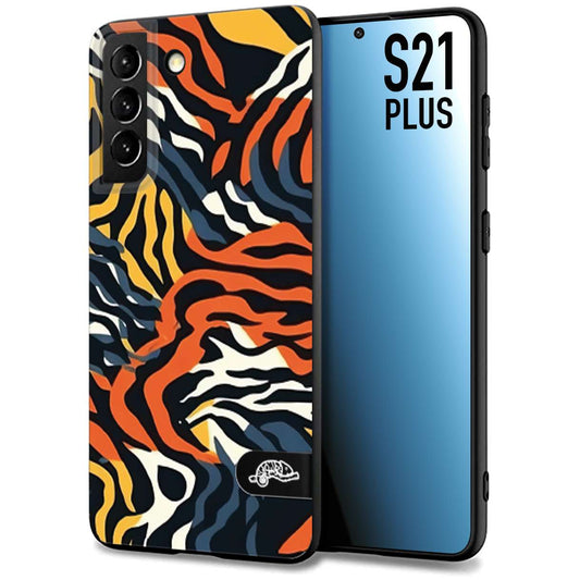 CUSTOMIZZA - Custodia cover nera morbida in tpu compatibile per Samsung S21 PLUS leopardato maculato tigrato tiger colorata gialla blu arancio