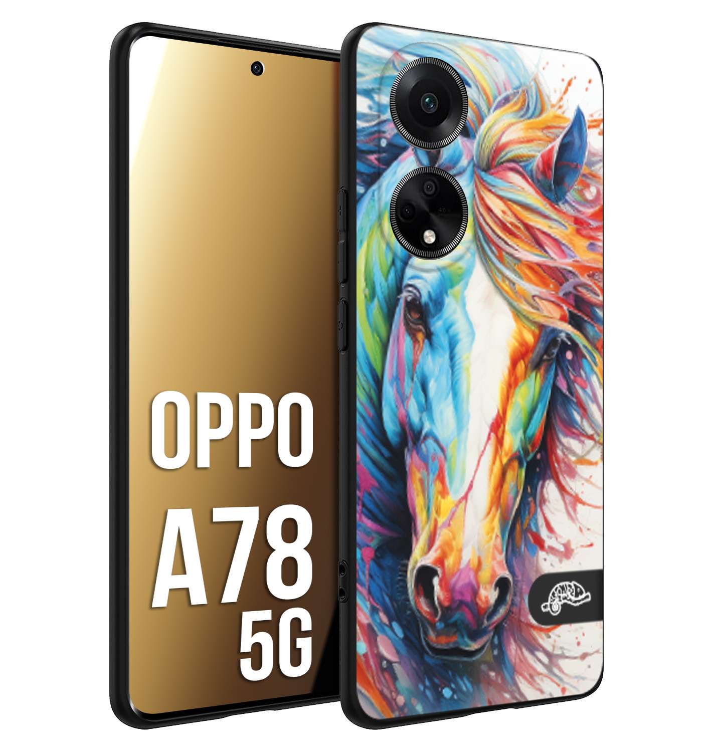 CUSTOMIZZA - Custodia cover nera morbida in tpu compatibile per Oppo A78 5G animali color cavallo horse viso colori vibranti disegnato schizzo