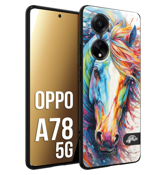 CUSTOMIZZA - Custodia cover nera morbida in tpu compatibile per Oppo A78 5G animali color cavallo horse viso colori vibranti disegnato schizzo