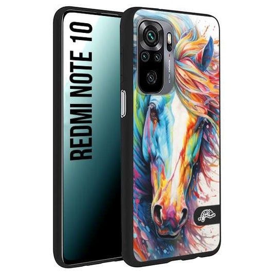 CUSTOMIZZA - Custodia cover nera morbida in tpu compatibile per Xiaomi Redmi Note 10 animali color cavallo horse viso colori vibranti disegnato schizzo