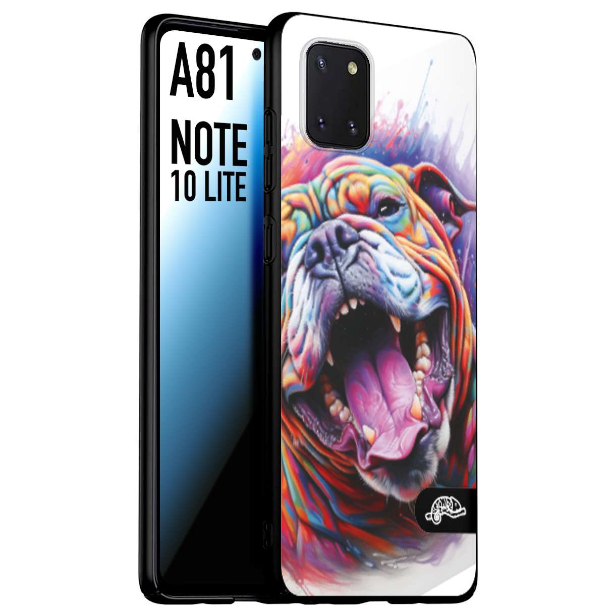 CUSTOMIZZA - Custodia cover nera morbida in tpu compatibile per Samsung A81 - Note 10 Lite animali color bulldog cane dog colori vibranti disegnato schizzo