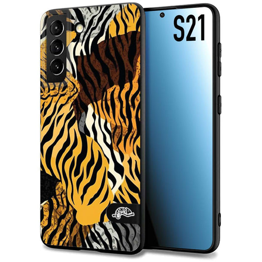 CUSTOMIZZA - Custodia cover nera morbida in tpu compatibile per Samsung S21 leopardato tigrato tiger colorata donna fashion estate