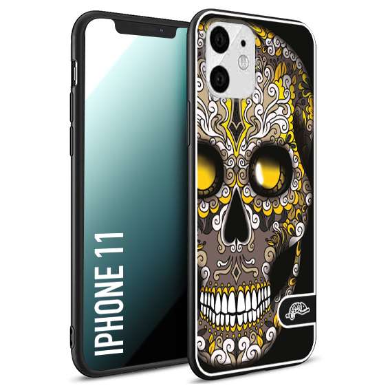 CUSTOMIZZA - Custodia cover nera morbida in tpu compatibile per iPhone 11 teschio messicano Mexican skull nero giallo