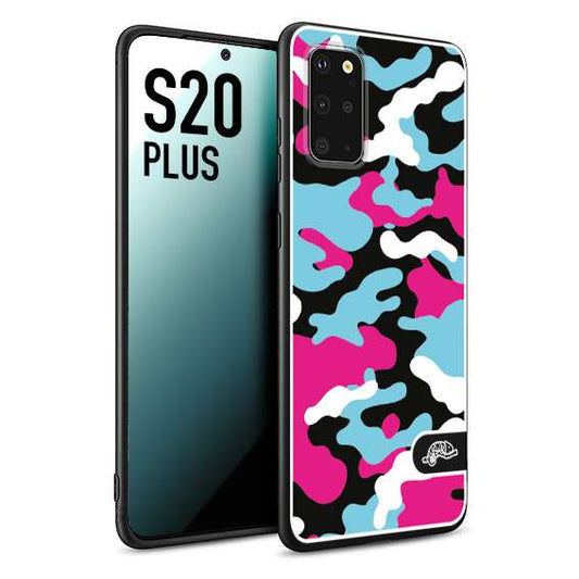 CUSTOMIZZA - Custodia cover nera morbida in tpu compatibile per Samsung S20 PLUS camouflage mimetico militare fucsia celeste