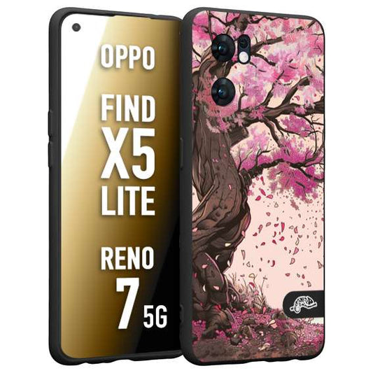 CUSTOMIZZA - Custodia cover nera morbida in tpu compatibile per Oppo Reno 7 - Find X5 LITE giapponese colori morbidi fiori di ciliegio rosa disegnata