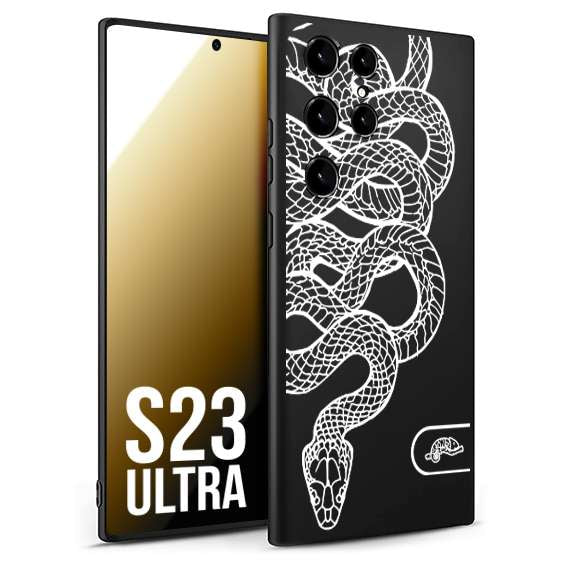 CUSTOMIZZA - Custodia cover nera morbida in tpu compatibile per Samsung S23 ULTRA serpente snake bianco a rilievo disegnato tattoo tatuaggio