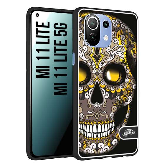 CUSTOMIZZA - Custodia cover nera morbida in tpu compatibile per Xiaomi Mi 11 Lite / Mi 11 Lite 5G teschio messicano Mexican skull nero giallo