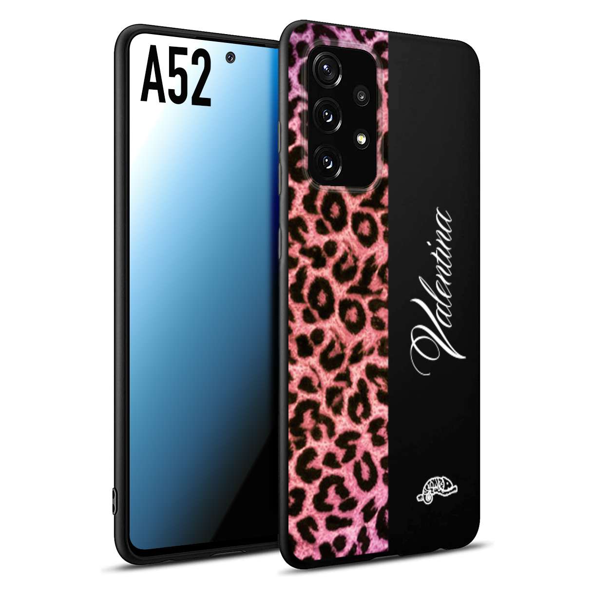 CUSTOMIZZA - Custodia cover nera morbida in tpu compatibile per Samsung A52 leopardato rosa fucsia personalizzata nome iniziali