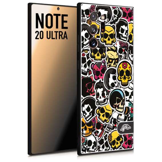 CUSTOMIZZA - Custodia cover nera morbida in tpu compatibile per Samsung NOTE 20 ULTRA sticker bomb teschi colorati adesivi skulls skater snowboard