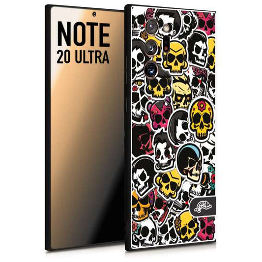 CUSTOMIZZA - Custodia cover nera morbida in tpu compatibile per Samsung NOTE 20 ULTRA sticker bomb teschi colorati adesivi skulls skater snowboard