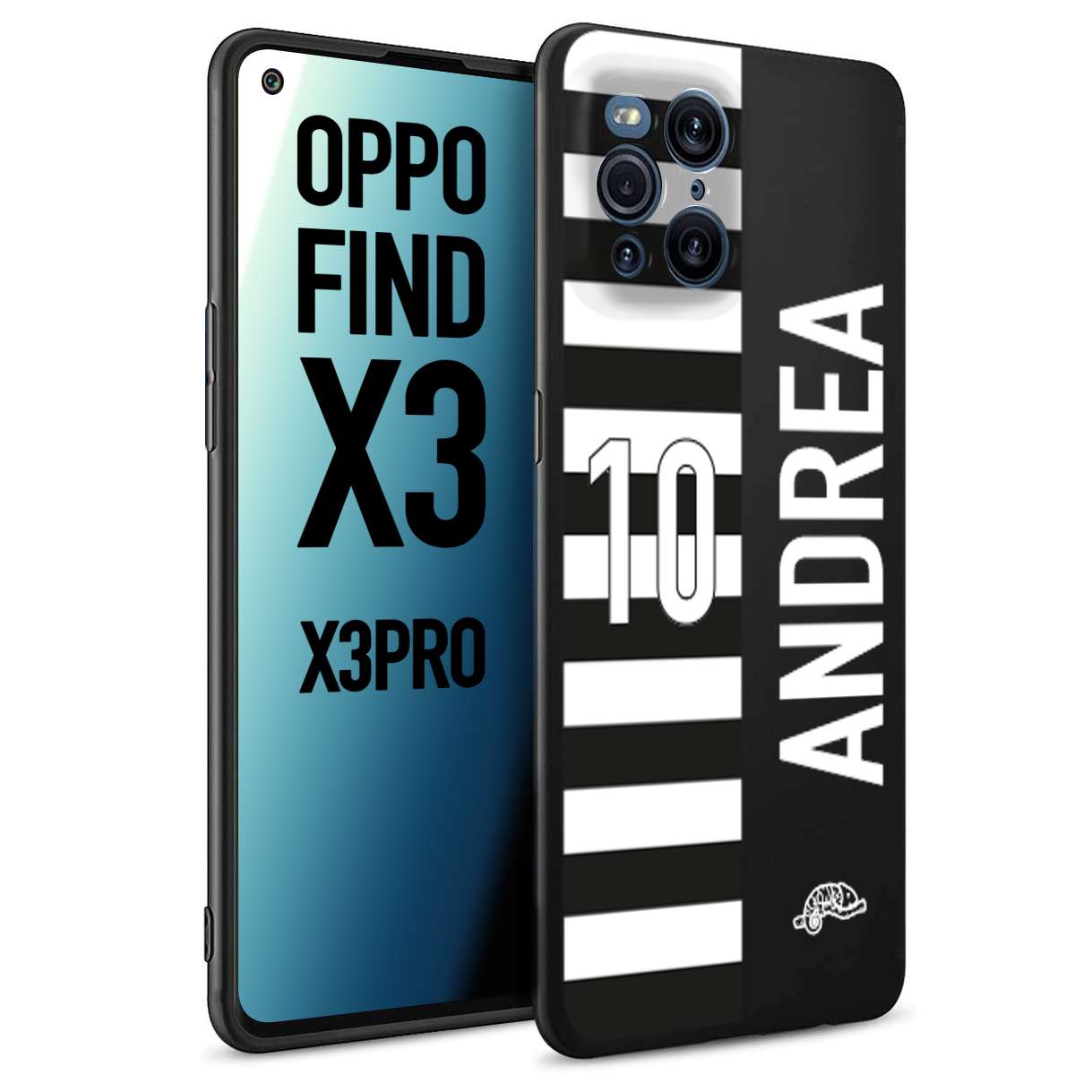 CUSTOMIZZA - Custodia cover nera morbida in tpu compatibile per Oppo Find X3 - Find X3 Pro 5G personalizzata calcio football nome e numero calciatori bianconera