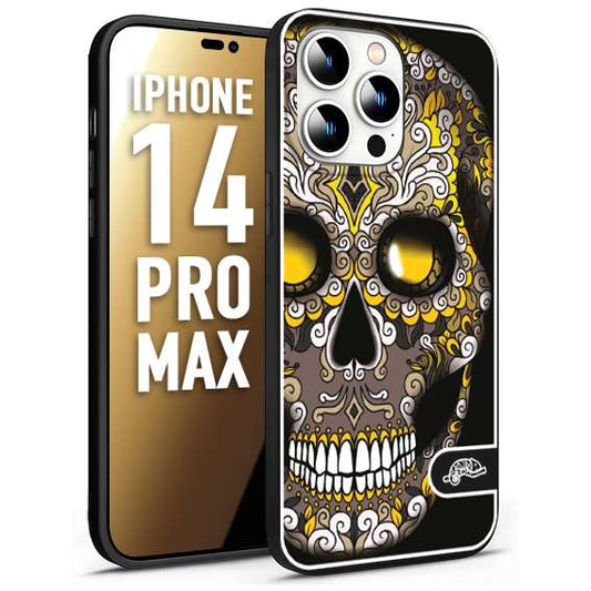 CUSTOMIZZA - Custodia cover nera morbida in tpu compatibile per iPhone 14 PRO MAX teschio messicano Mexican skull nero giallo