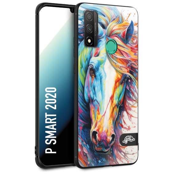 CUSTOMIZZA - Custodia cover nera morbida in tpu compatibile per Huawei P Smart 2020 animali color cavallo horse viso colori vibranti disegnato schizzo