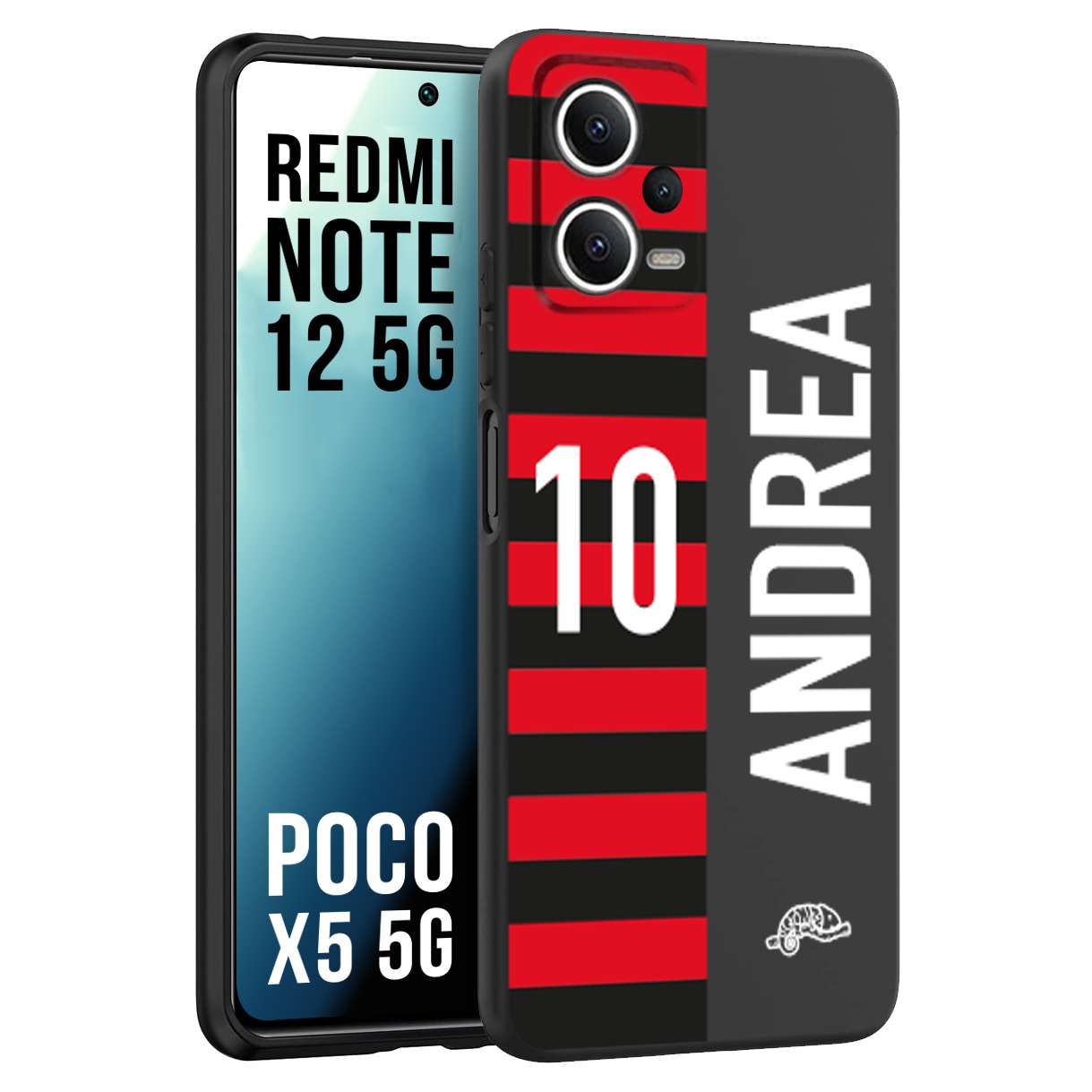 CUSTOMIZZA - Custodia cover nera morbida in tpu compatibile per Xiaomi Redmi Note 12 - POCO X5 5G personalizzata calcio football nome e numero calciatori rossonera