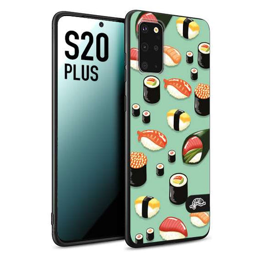 CUSTOMIZZA - Custodia cover nera morbida in tpu compatibile per Samsung S20 PLUS sushi disegni giapponese nighiri acquamarina verde