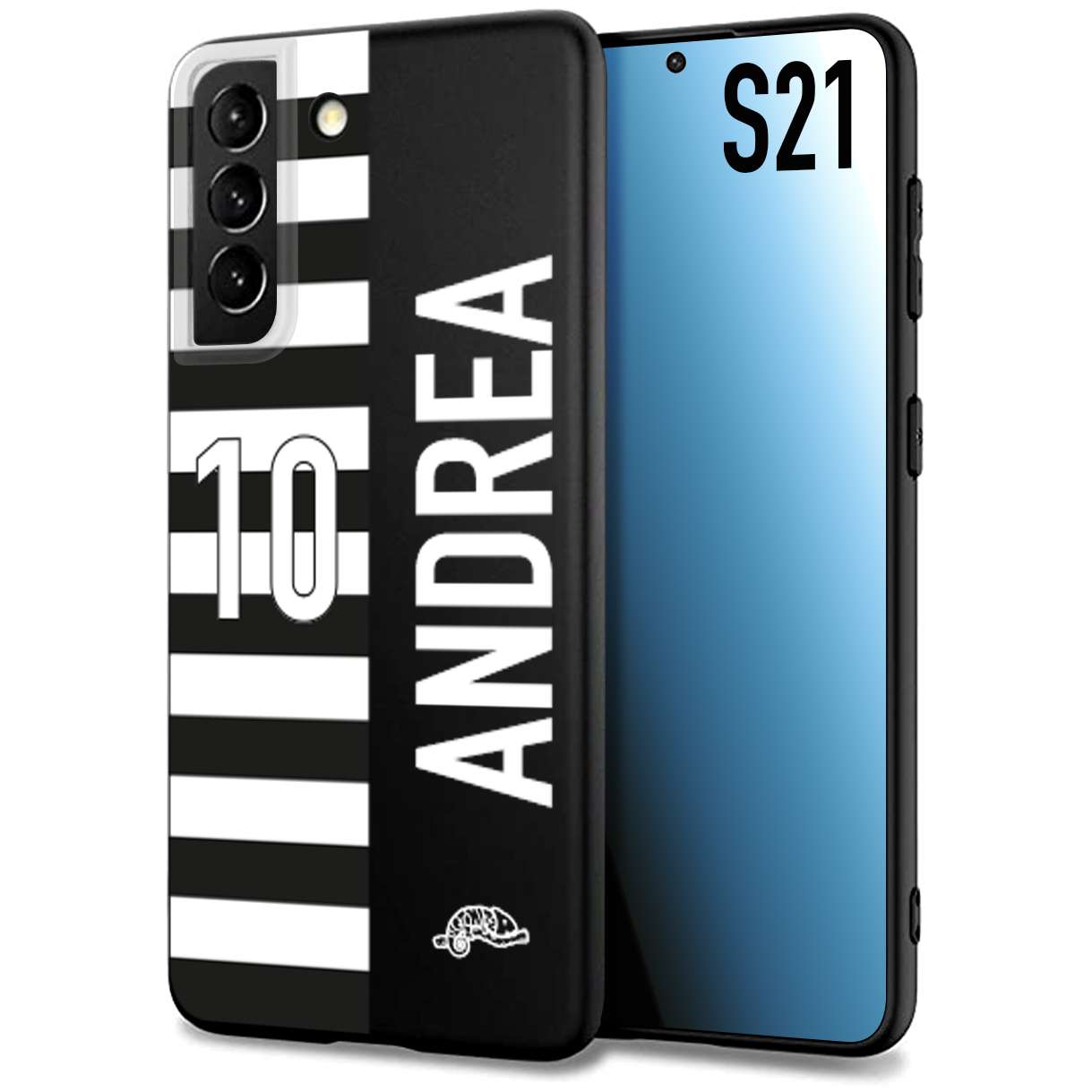 CUSTOMIZZA - Custodia cover nera morbida in tpu compatibile per Samsung S21 personalizzata calcio football nome e numero calciatori bianconera