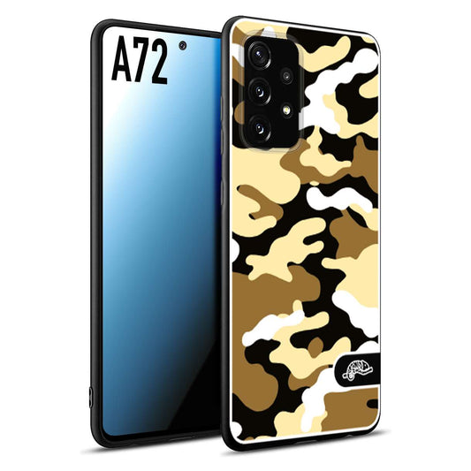 CUSTOMIZZA - Custodia cover nera morbida in tpu compatibile per Samsung A72 camouflage mimetico militare giallo desert brown