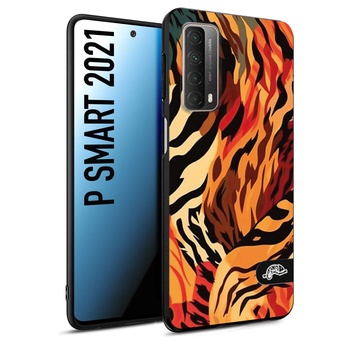 CUSTOMIZZA - Custodia cover nera morbida in tpu compatibile per Huawei P Smart 2021 leopardato maculato tigrato tiger colorata gialla rossa arancio