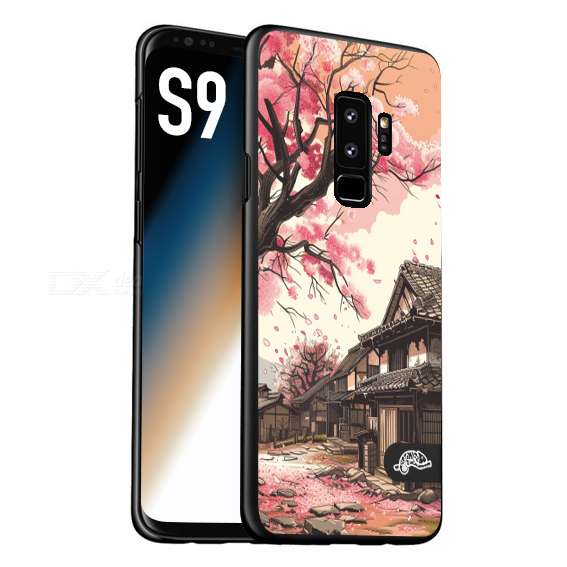 CUSTOMIZZA - Custodia cover nera morbida in tpu compatibile per Samsung S9 casa giapponese rosa ciliegio in fiore disegnata tattoo