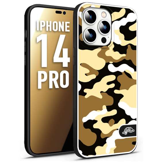 CUSTOMIZZA - Custodia cover nera morbida in tpu compatibile per iPhone 14 PRO camouflage mimetico militare giallo desert brown