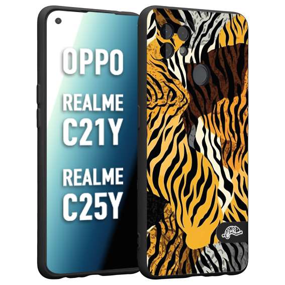 CUSTOMIZZA - Custodia cover nera morbida in tpu compatibile per Oppo Realme C21Y - C25Y leopardato tigrato tiger colorata donna fashion estate