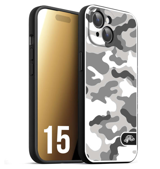 CUSTOMIZZA - Custodia cover nera morbida in tpu compatibile per iPhone 15 camouflage mimetico militare bianco white