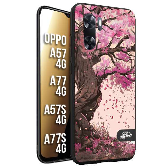 CUSTOMIZZA - Custodia cover nera morbida in tpu compatibile per Oppo A57 - A77 - A57S - A77S (4G) giapponese colori morbidi fiori di ciliegio rosa disegnata