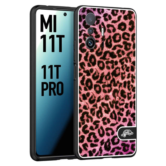 CUSTOMIZZA - Custodia cover nera morbida in tpu compatibile per Xiaomi Mi 11T - Mi 11T PRO leopardato maculato donna rosa leopard