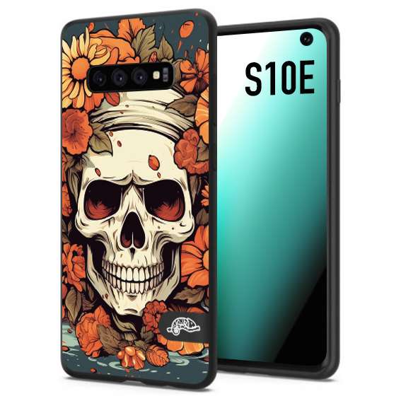 CUSTOMIZZA - Custodia cover nera morbida in tpu compatibile per Samsung S10E teschio skull flowers fiori tattoo disegnato alta definizione