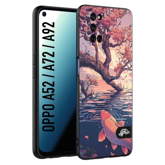 CUSTOMIZZA - Custodia cover nera morbida in tpu compatibile per Oppo A52 - A72 - A92 giapponese lago carpa koi rosa con foglie d'acero disegnata tattoo