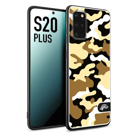 CUSTOMIZZA - Custodia cover nera morbida in tpu compatibile per Samsung S20 PLUS camouflage mimetico militare giallo desert brown